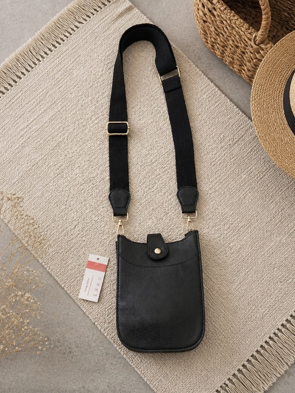 Black Crossbody Phone Bag with Wide Strap